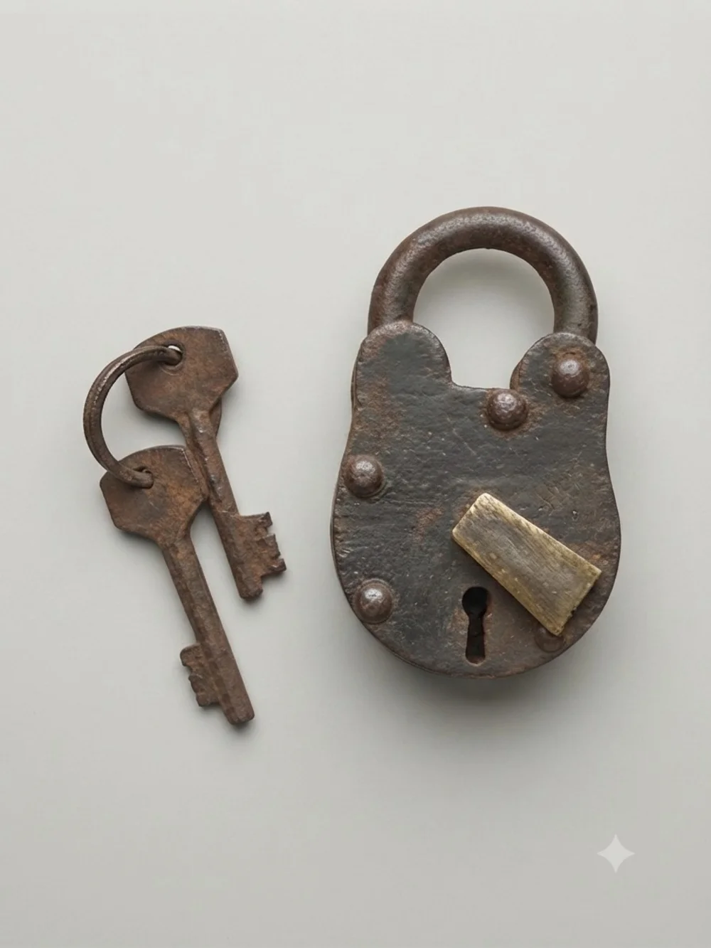 Vintage Brown Metal Padlock Accent with Brass Detail